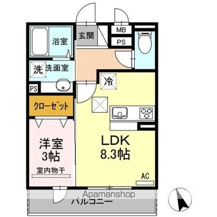 クレール八乙女[1LDK/31.74m2]の間取図