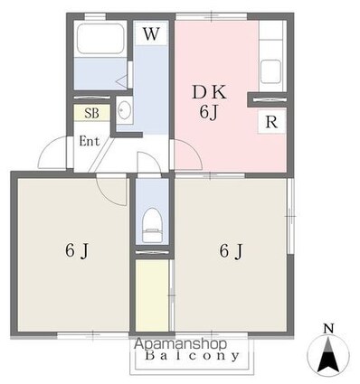 フレンドリーハイツ日野Ⅱ[2DK/42.08m2]の間取図
