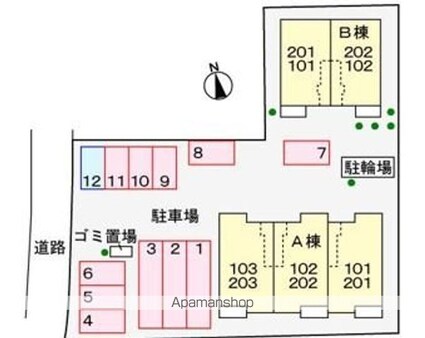 ガーデンヒルズ・ＬａＬａ　Ａ[2DK/45.82m2]の配置図