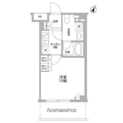 フレアージュ白金台[1K/25.37m2]の間取図