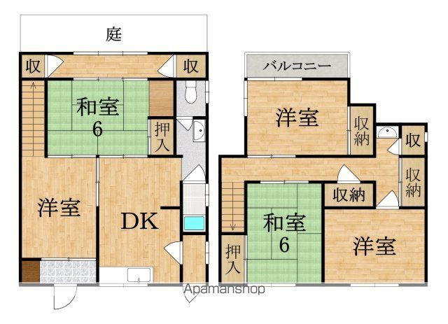 近鉄難波・奈良線 生駒駅 徒歩6分 2階建 築57年の間取り写真