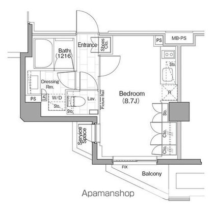 ザ・パークハビオ新宿[1R/26.23m2]の間取図