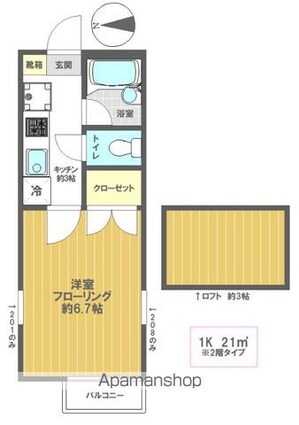 東京都江戸川区一之江７丁目[1K/21m2]の間取図