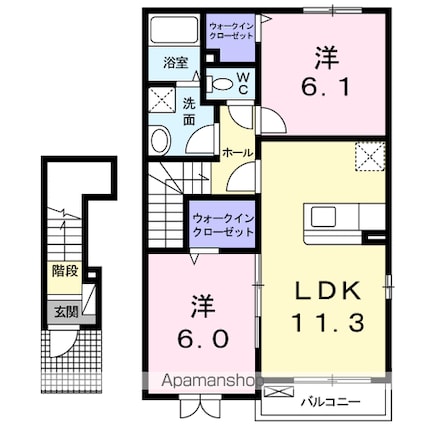 アンスリールＢ[2LDK/57.57m2]の間取図