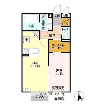 ガーデンハイツ・モッコク[1LDK/40.84m2]の間取図