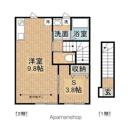 テゾーロ梨木Ｃ棟[1LDK/38.43m2]の間取図