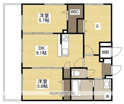 広島県広島市中区宝町[2SDK/59.85m2]の間取図