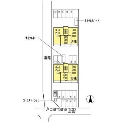 グロリア　Ｂ棟[1LDK/40.04m2]の配置図