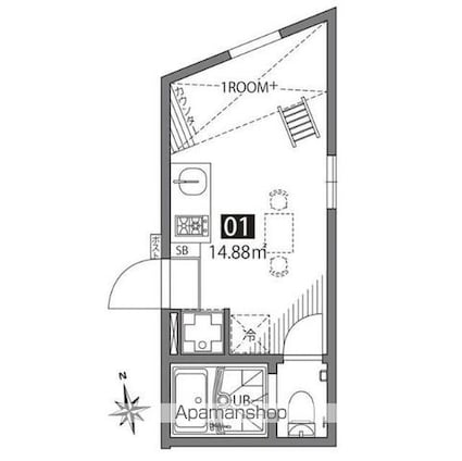 祖師谷アパートメントＥ[1R/14.88m2]の間取図