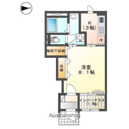 パルティール朝日ヶ丘[1K/33.72m2]の間取図