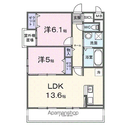 コレッソ・ｍ[2LDK/57.06m2]の間取図