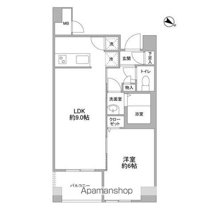 クエスタ高輪[1LDK/39.46m2]の間取図