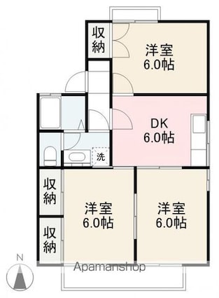 エステート松原Ｃ・Ｄ棟[3DK/53.73m2]の間取図