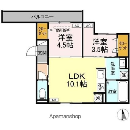 セレスティア豊島Ｓ[2LDK/44.67m2]の間取図