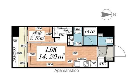 パークルール大手町[1LDK/27.21m2]の間取図