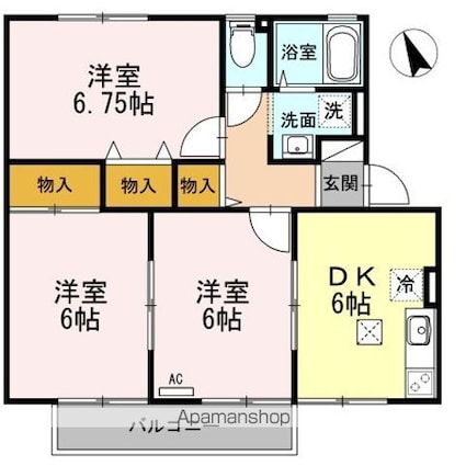 ハイカムール沢村[3DK/55.47m2]の間取図
