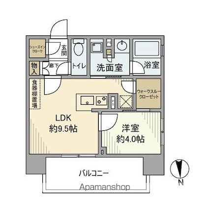 オープンレジデンシア葵ザ・プレイス[1LDK/36.07m2]の間取図