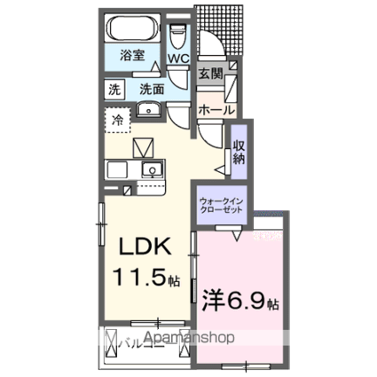 リヴィエール清武　Ⅱ[1LDK/44.17m2]の間取図