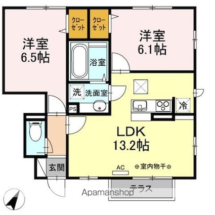 東京都福生市大字熊川[2LDK/55.74m2]の間取図