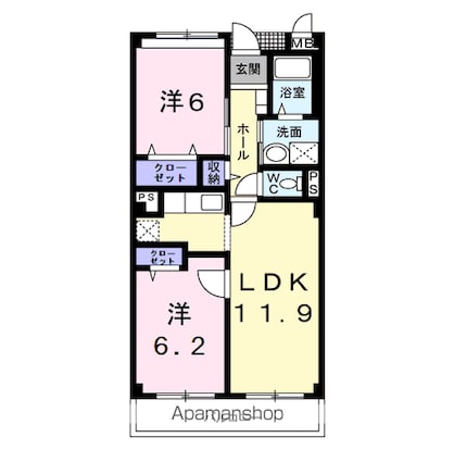 フォンテーヌ・パレスＢ[2LDK/55.08m2]の間取図