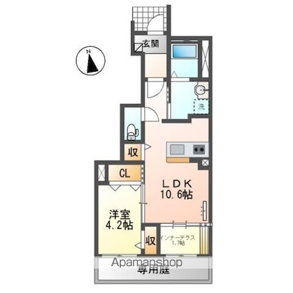 サングレーシア[1LDK/42.15m2]の間取図