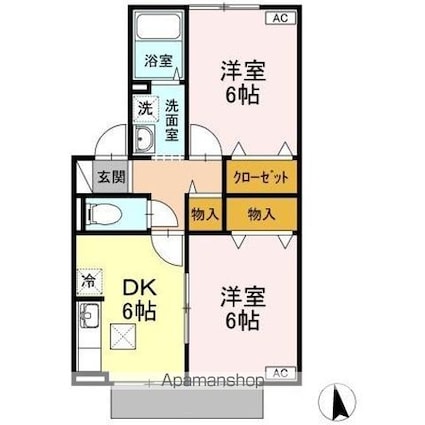 パークサイド堀南　Ｅ棟[2DK/45.42m2]の間取図