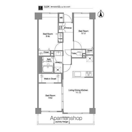 コンフォリア西荻北[3LDK/62.47m2]の間取図