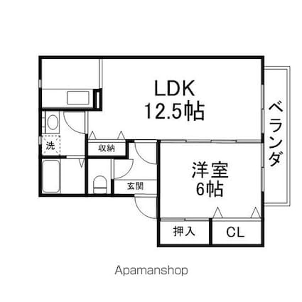 グリーンタウンＥ棟[1LDK/45.55m2]の間取図