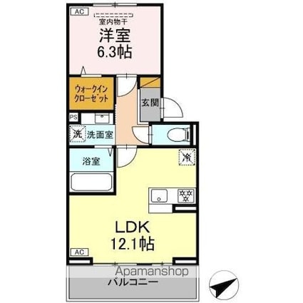 Ｎ・ＤーＲＯＯＭ　ＩＩＤＡＣＨＯＵ　Ｂ棟[1LDK/44.63m2]の間取図