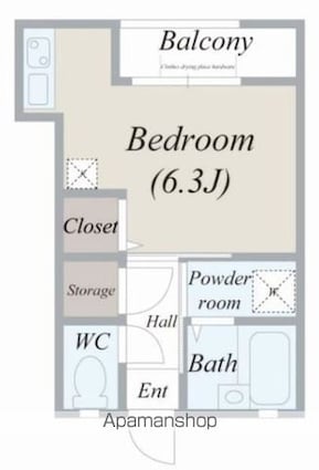 東京都世田谷区経堂４丁目[1K/21.65m2]の間取図