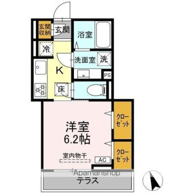 フ―ヴェル梅丘[1K/26.58m2]の間取図