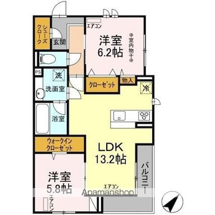 Ｂｕｅｎａ　Ｖｅｎｉｒ（ブエナ　ヴェニール）[2LDK/61.08m2]の間取図