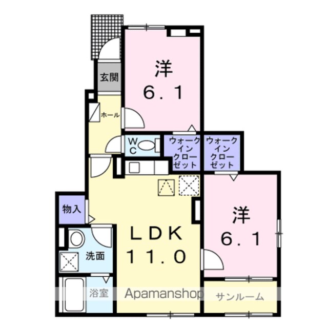 カームリー[2LDK/54.7m2]の間取図