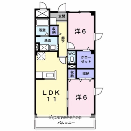 エバーグリーン桜川[2LDK/57.42m2]の間取図