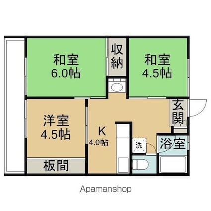 シティハイムグリーンユイＢ[3K/42m2]の間取図