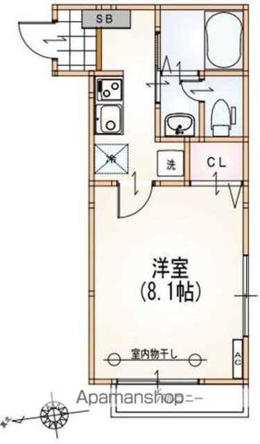 ウィステリア代田[1K/24.9m2]の間取図
