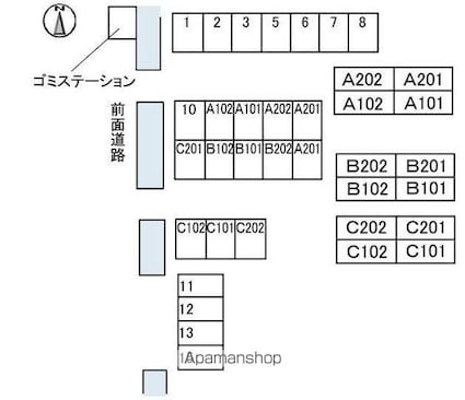 グリーンヒルズ太田　Ａ・Ｂ・Ｃ棟[2LDK/52.84m2]の配置図