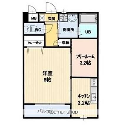 ラフィネ西軽井沢Ａ[1K/33.81m2]の間取図