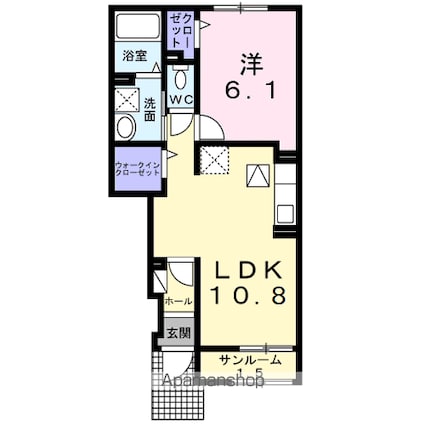 ブリズ・プランタニエール　Ⅱ[1LDK/43.61m2]の間取図