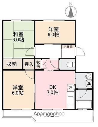 レジデンス木太[3DK/55.2m2]の間取図