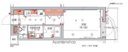 ハーモニーレジデンス新宿　ＴＨＥ　ＮＯＲＴＨ[1K/25.51m2]の間取図