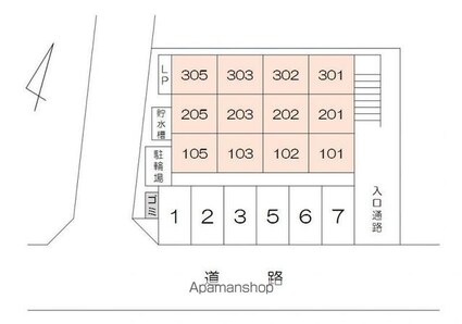 香川県高松市多賀町３丁目[1K/25.5m2]の配置図