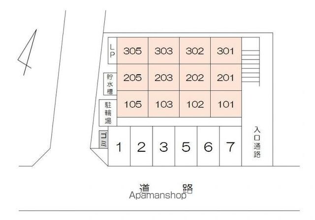 香川県高松市多賀町３丁目[1K/25.5m2]の配置図