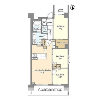 ＪＰ　ｎｏｉｅ　等々力[3LDK/75.24m2]の間取図