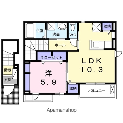 サン住吉双葉Ⅰ[1LDK/45.13m2]の間取図