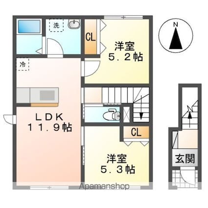 ヒールコートⅤ[2LDK/53.68m2]の間取図