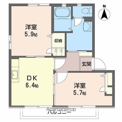 ヴィラージュマルイ　Ａ棟[2DK/42.88m2]の間取図