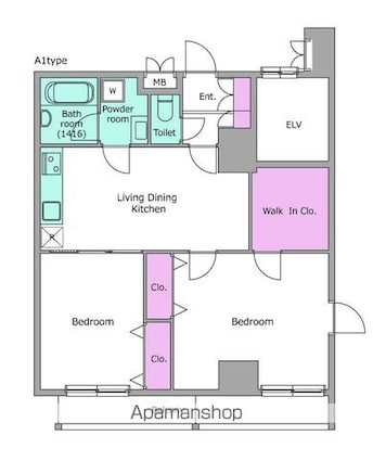 パークフラッツ西早稲田[2LDK/55.83m2]の間取図