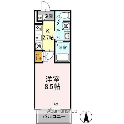 ラ・ヴィ・アン・ローズ南本庄[1K/27.2m2]の間取図