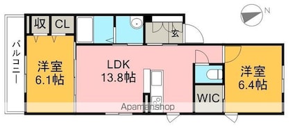 シャーメゾン　フォレナ　Ｃ棟[2LDK/58.34m2]の間取図